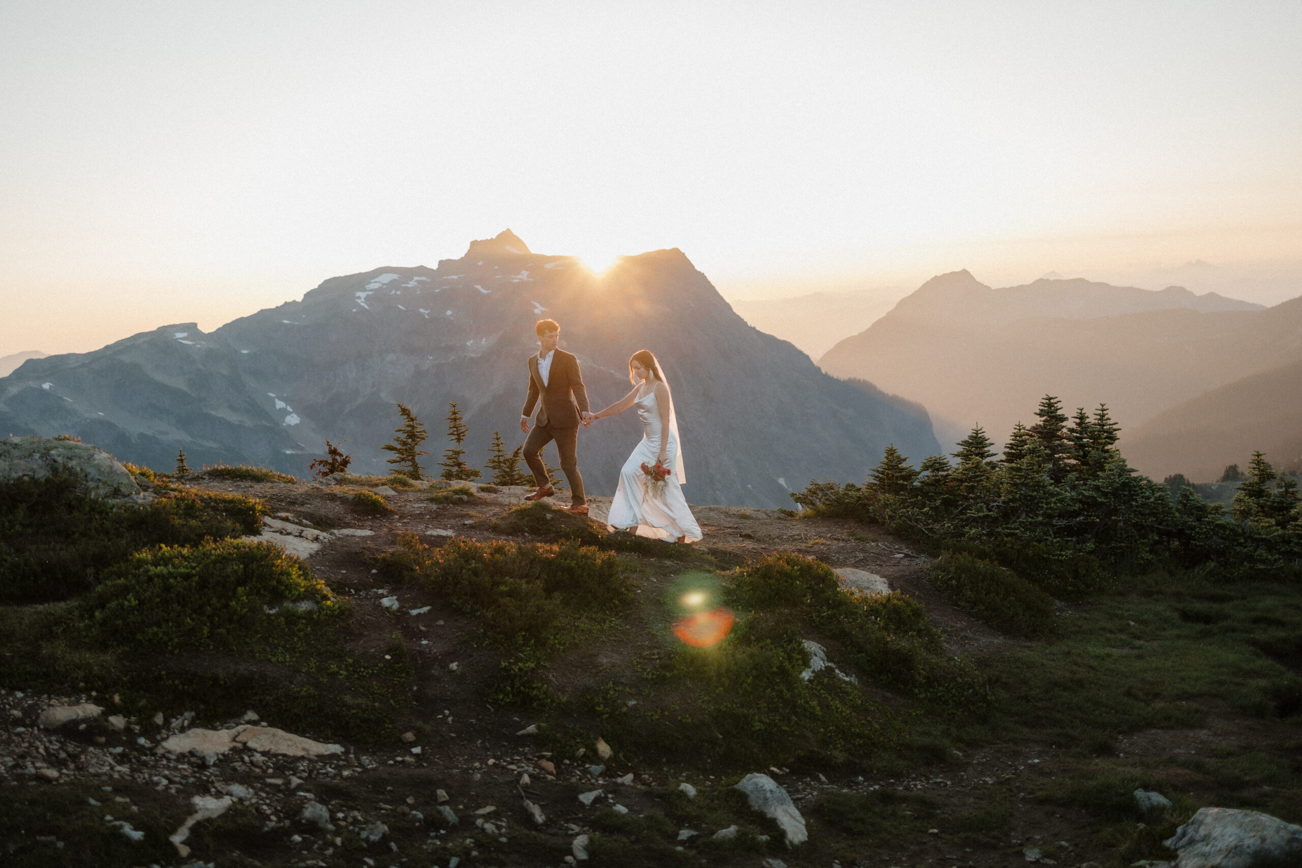 Eloping couple on top of the mountain